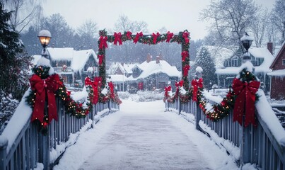 Naklejka premium A bridge covered in red and white decorations