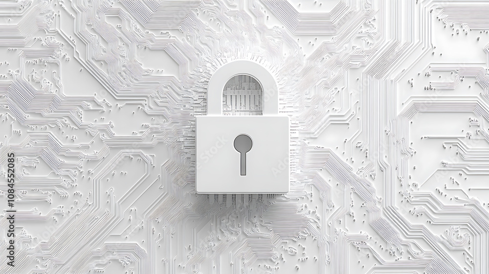 Aufkleber A white lock icon with circuit board patterns on the background, symbolizing security and data protection in technology or digital marketing