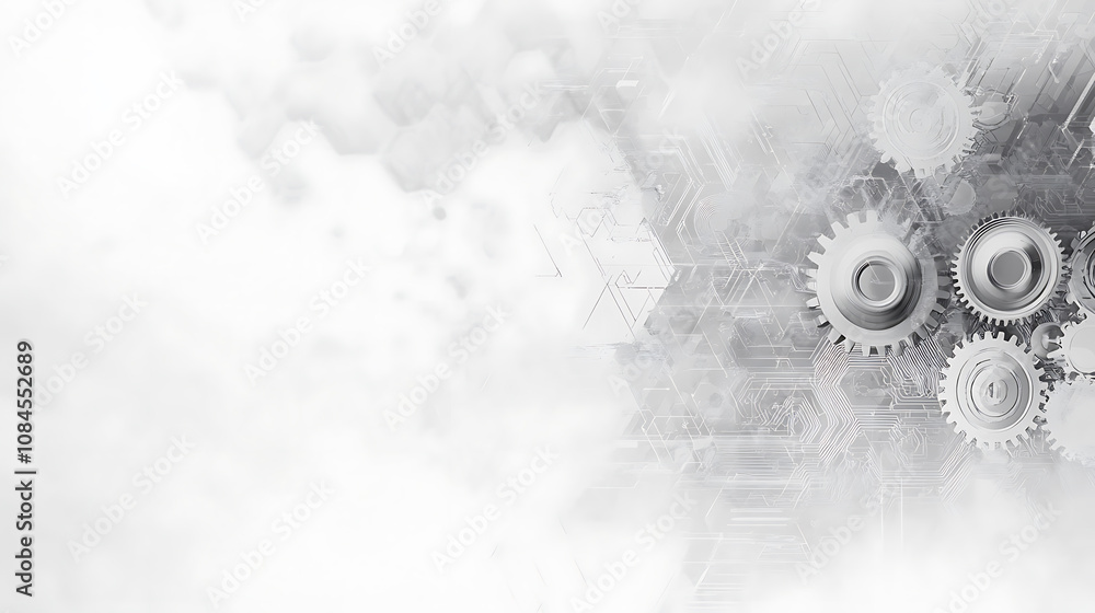 Poster abstract grey and white background with gears, high-tech digital elements for business technology ba