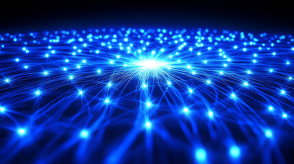 Naklejka premium Abstract background with glowing purple stars and lines on blue gradient background