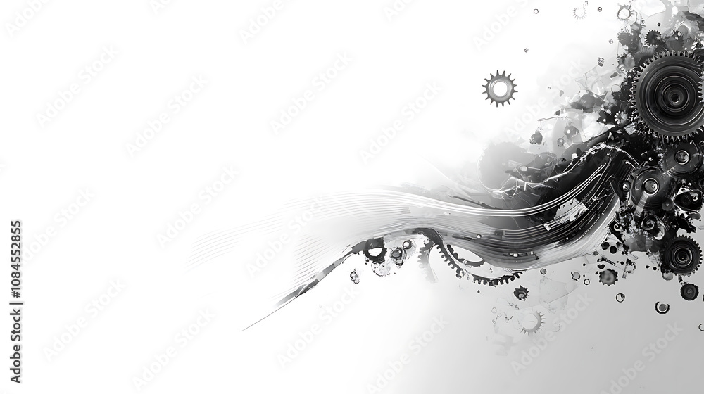 Poster abstract grey and white background with gears, high-tech digital elements for business technology ba