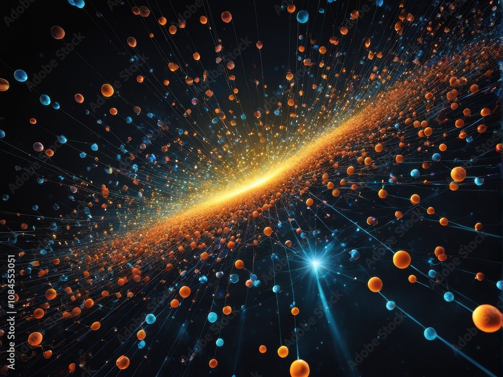 Poster abstract representation of particles in a cosmic explosion.