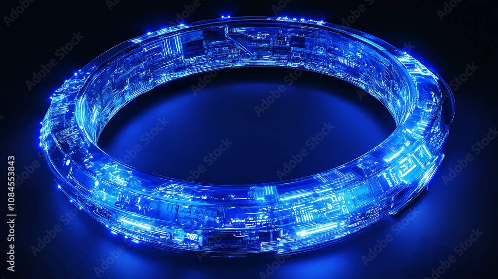 Aufkleber Abstract futuristic blue glowing light ring with digital circuit background
