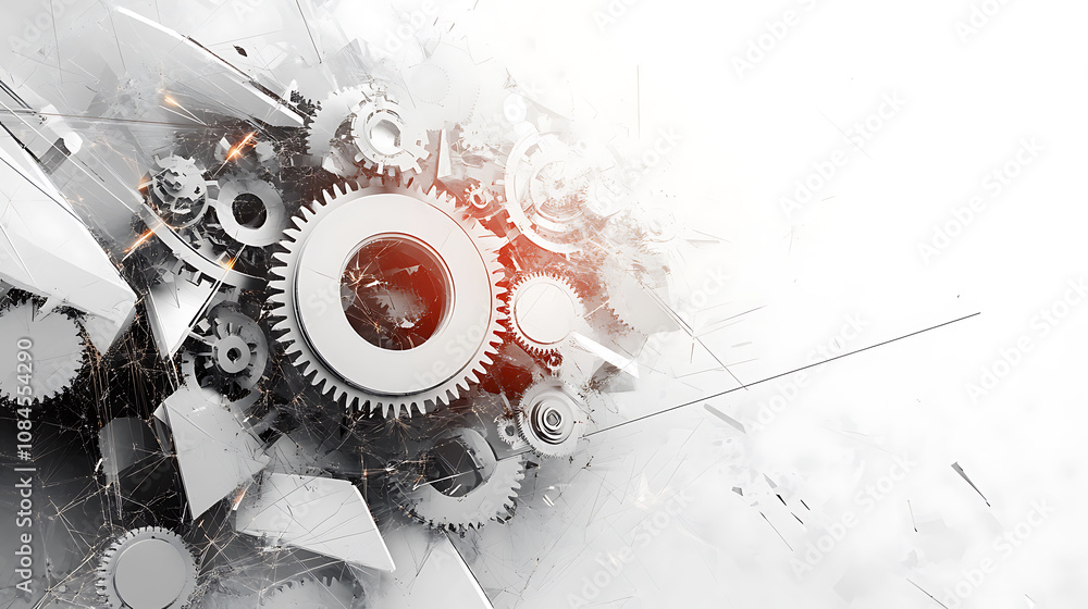 Aufkleber abstract grey and white background with gears, high-tech digital elements for business technology ba