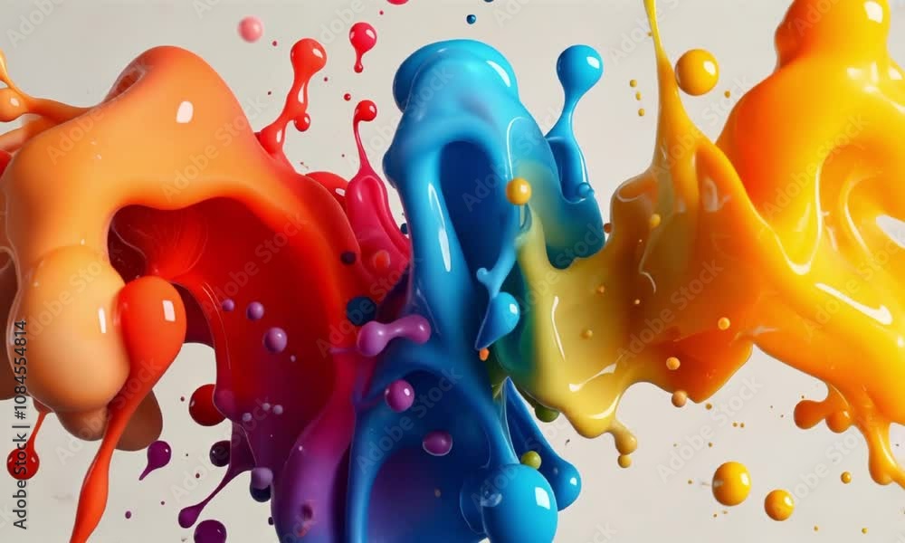 Poster continuous flow of colorful paint texture video animation, ai generated. abstract animated footage h