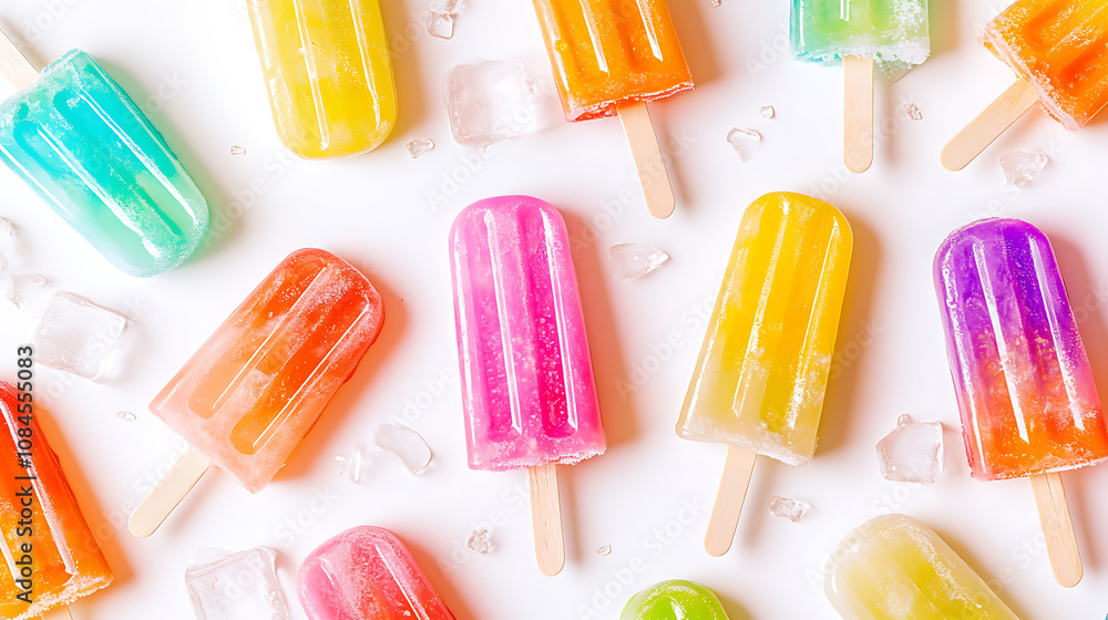 Aufkleber colorful ice cream popsicle pattern on white background cute and playful style bright colors with so