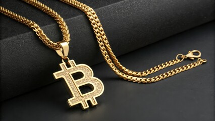 Stylish Bitcoin Symbol Jewelry Necklace on a Golden Chain for Trendy Fashion Enthusiasts. Generative AI
