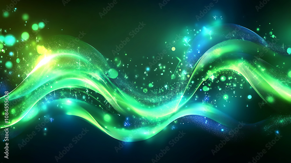 Leinwandbilder an abstract illustration showcasing a green and blue wave light effect, creating a magical luminous 