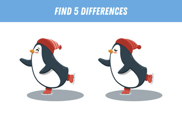 Find correct shadow of cute penguin. Educational logical game for kids. Christmas and new year game. Cartoon penguin in flat style. Vector  © Alina