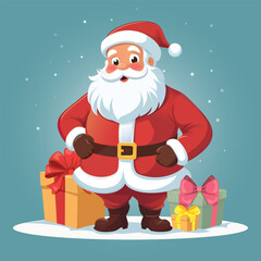 Cheerful Santa Claus with Gift Boxes
