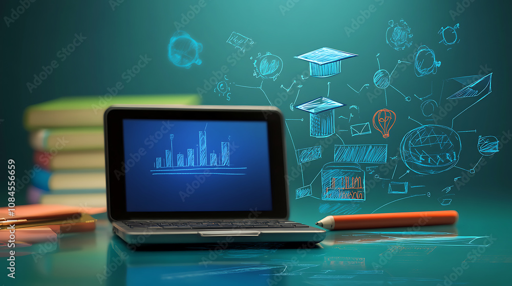 Fototapete The concept of IT Communication and e-learning is represented by the intersection of technology and education, providing a knowledge base for all