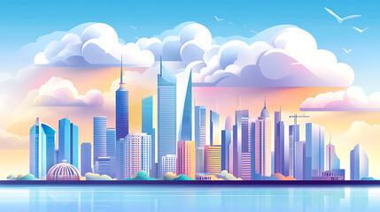 Fototapeta premium The Abu Dhabi skyline is depicted with clouds, showcasing the modern city view of the United Arab Emirates capital