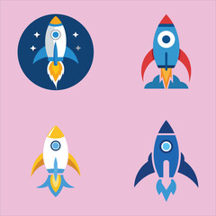 Set of flat, isolated rocket icon. Color icon.