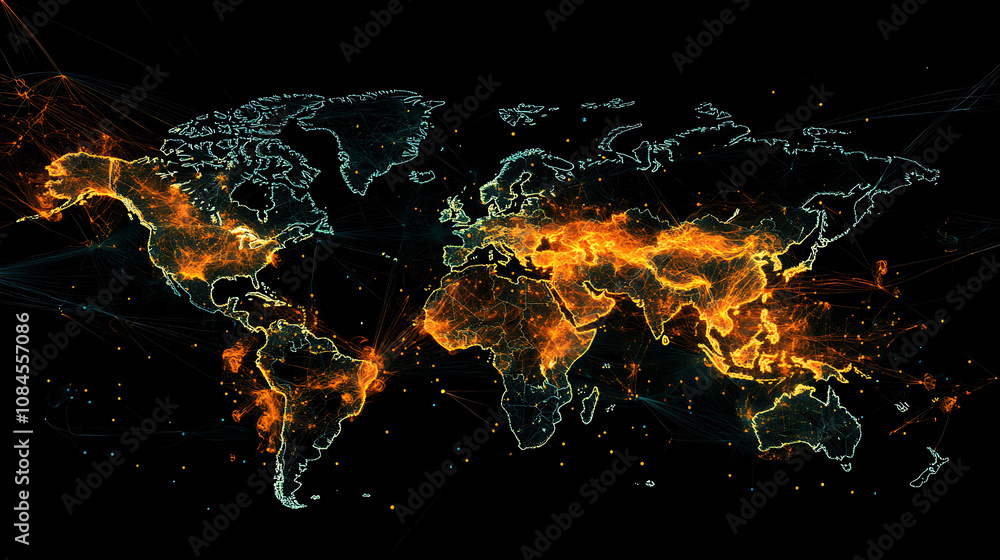 Poster Global Network Connection Represented by World Map