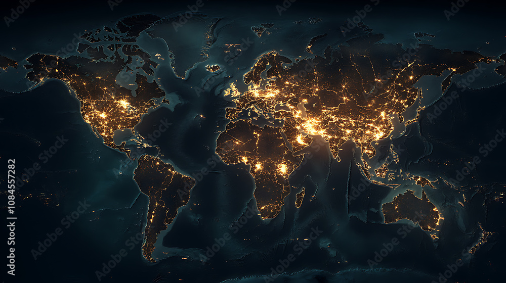 Aufkleber global technology networking on political world map