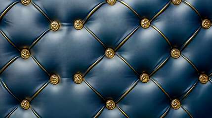 Naklejka premium Blue quilted leather background with golden buttons Elegant interior design element Luxury wallpaper