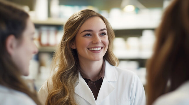 PTA Auszubildende in Apotheke ber&auml;t Kunden