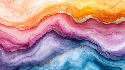 A vibrant abstract design featuring flowing colors and gold accents.