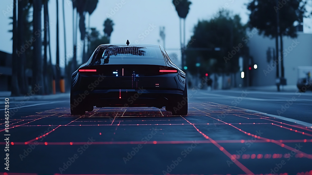Aufkleber highlighting the sensor and camera systems of an autonomous vehicle, showcasing the technology behin