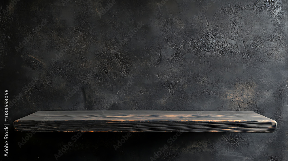 Aufkleber empty old wood table and black background for product display presentation with dark concrete wall, 