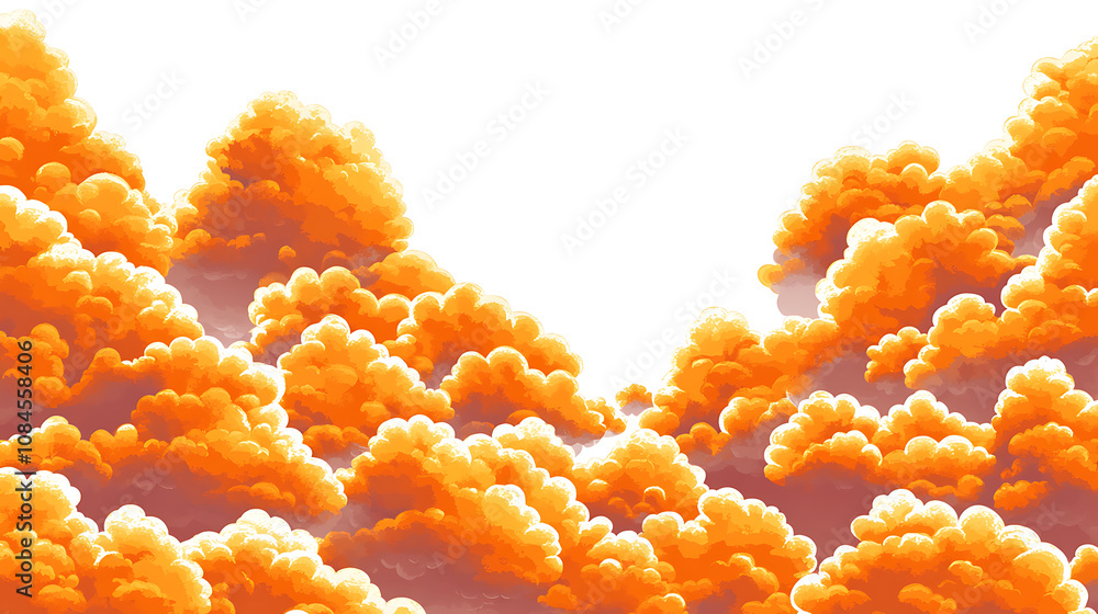 Aufkleber vibrant orange clouds with white background, seamless and bottomless for versatile design use, cloud