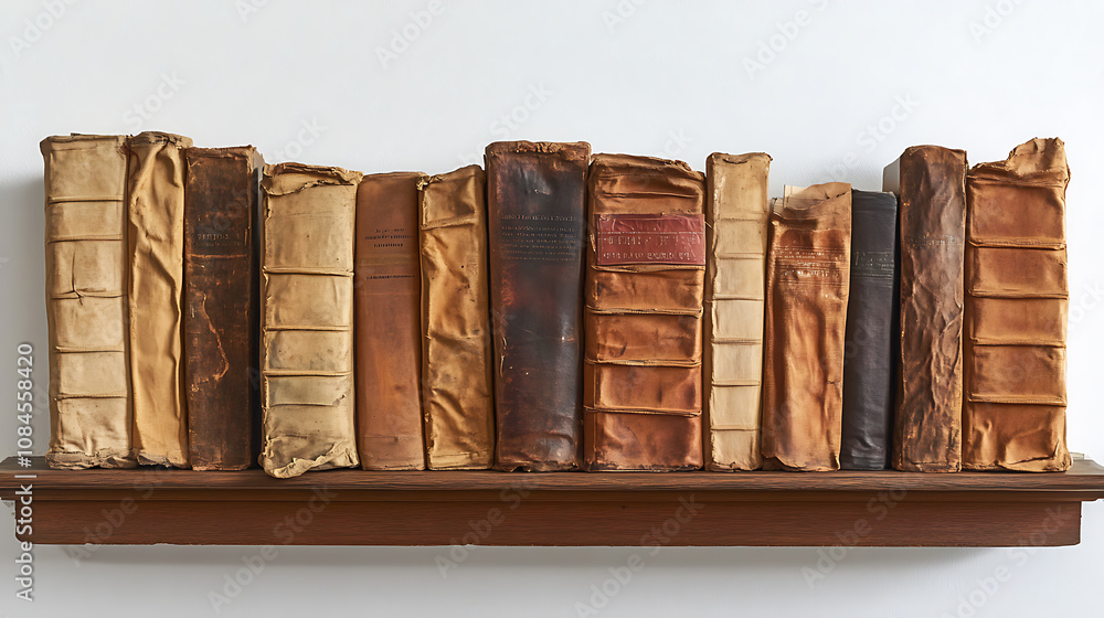 Poster time-worn volumes rest on a wooden shelf, each crease and fold a testament to their journey through 