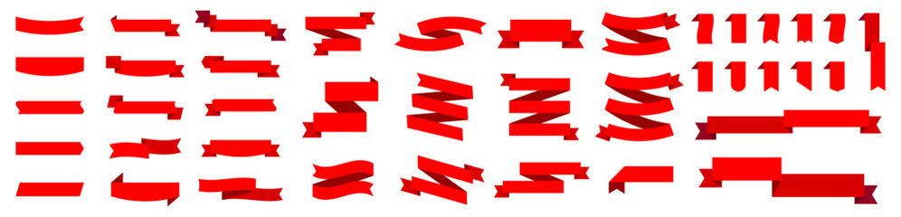 Red ribbon big vector set. Ribbons banner collection. Isolated on a white background. A decorative element for project design, presentation, etc.
