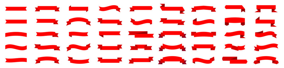 Red ribbon big vector set. Ribbons banner collection. Isolated on a white background. A decorative element for project design, presentation, etc.
