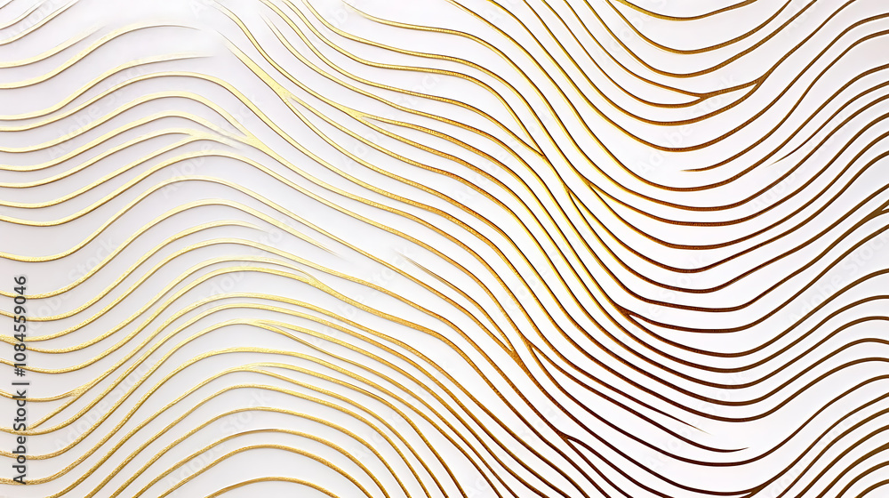 Poster luxury golden lines pattern on white background, abstract wallpaper design with wavy linear line art