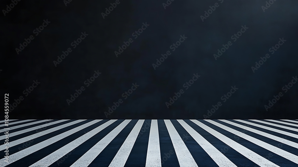 Poster abstract black background with white lines in the shape of stripes on a dark blue floor