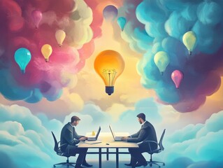 Partnership and creativity in the workplace illustration concept