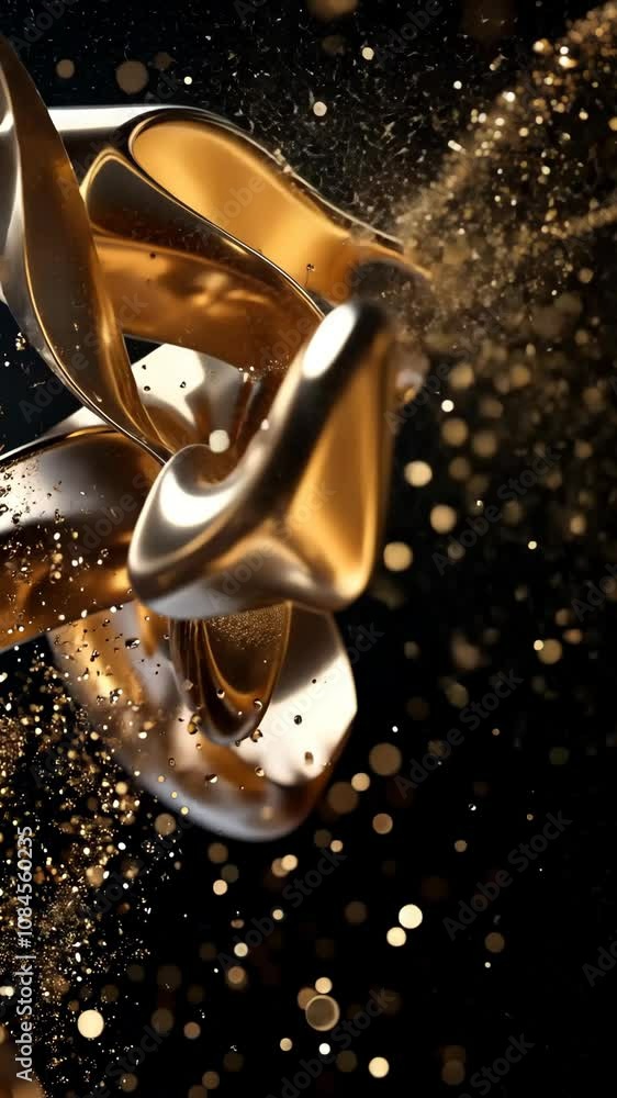 Aufkleber abstract gold shapes move dynamically, seemingly exploding with golden dust particles