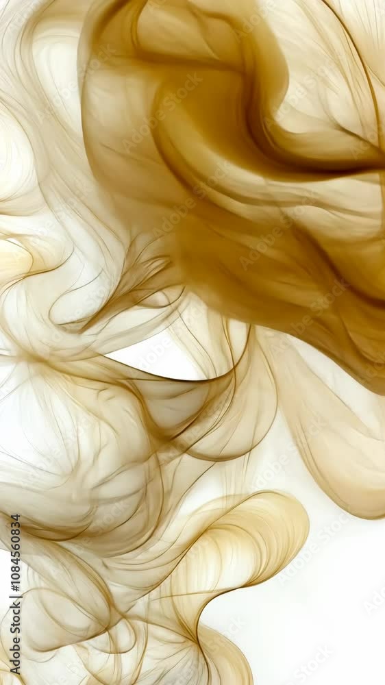 Poster delicate, flowing streams of golden smoke form intricate patterns against a stark white backdrop