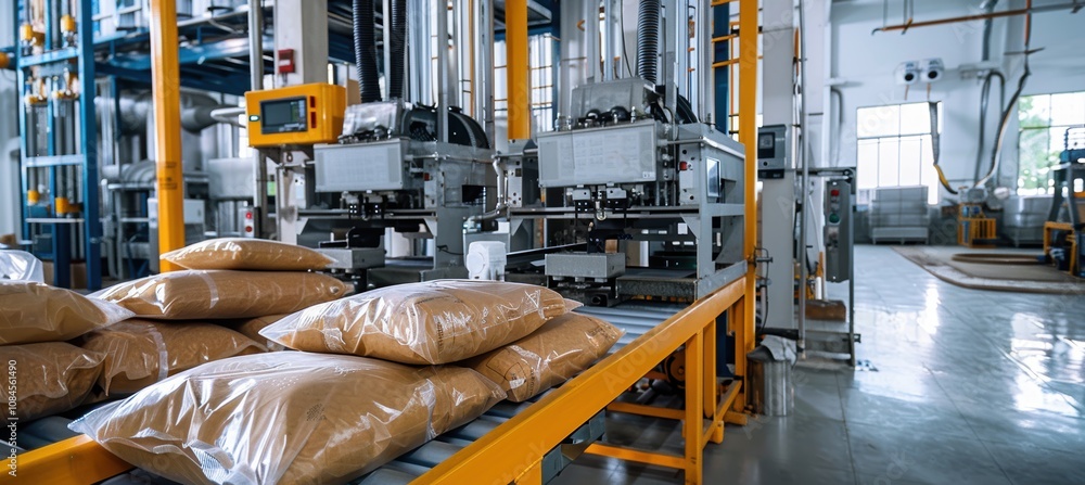Poster advanced high-speed pellet packaging line for efficient automated bag filling and sealing