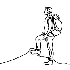 Trekking on Mountain Line Art