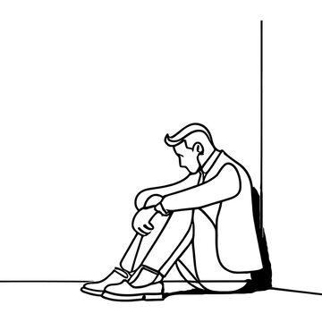 sad man sitting corner monochrome clip art preview