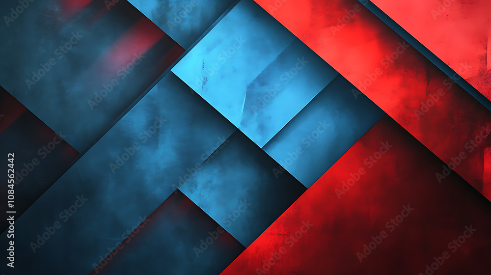 Poster abstract background with blue and red gradients, geometric shapes, diagonal lines modern look