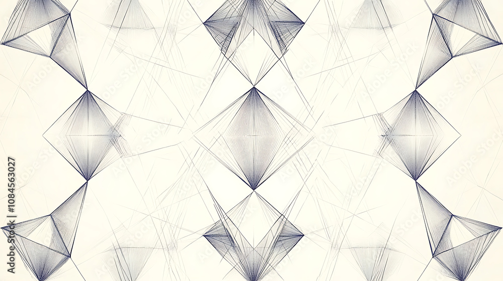Aufkleber Pattern with thin lines of diamond shapes, their diamonds and triangles connected by delicate vertical lines on white background