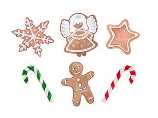 Hand-Painted Watercolor Gingerbread and Candy Cane Set – Festive Holiday Collection