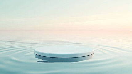Photo of water surface with round podium suitable for product display and minimalist background design.