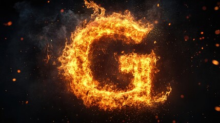 Photo of the letter G with flames and sparks on a black background. Perfect for vibrant and eye-catching designs.