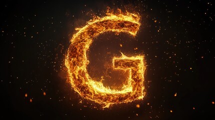 Photo of the letter G with flames and sparks on a black background. Perfect for vibrant and eye-catching designs.