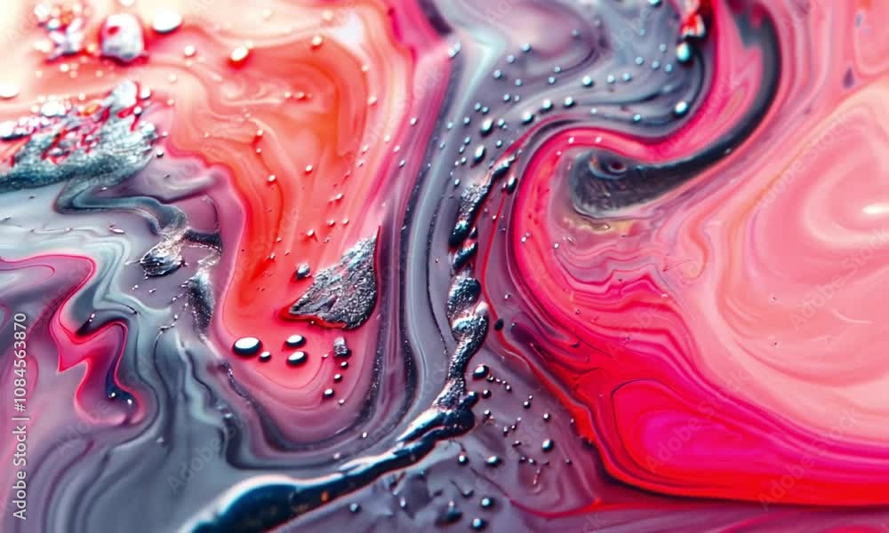 Poster vibrant marble texture with flowing red gray patterns video animation, ai generated. fluid patterns 