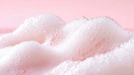 Fototapeta premium Close-up of soft pink soap bubbles, representing cleanliness, freshness and a relaxing atmosphere for spa, bath and beauty themes.