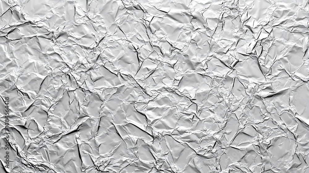 Poster a blank glued aluminum foil texture, background or wallpaper, featuring a crumpled abstract surface 
