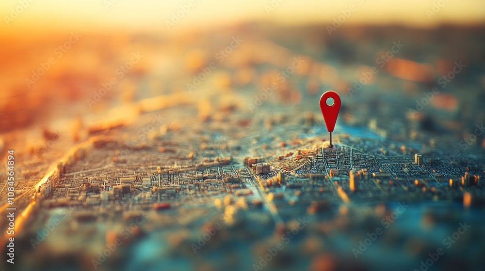 Poster a close-up view of a map with a location pin, symbolizing navigation and geography.