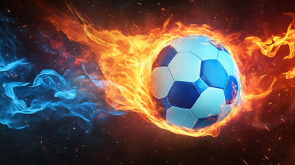A dynamic versus background for sports games, matches, and tournaments featuring blue and orange flames with sparks