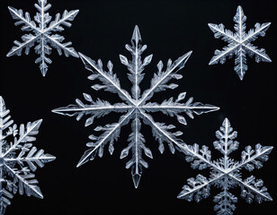 Six -pointed snowflake on a black background.