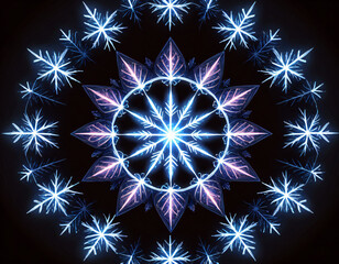 Six -pointed snowflake on a black background.