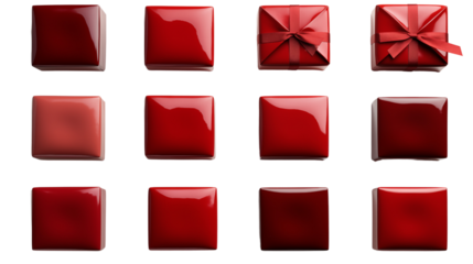 Bright open red gift box collection, great for festive occasions, decorations, or creative projects, isolated on transparent background.